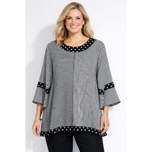 Trisha Tyler black white top size XL Lagenlook Oversized art to wear Striped